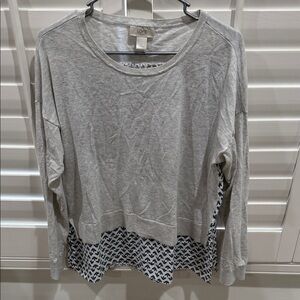 LOFT Gray Sweatshirt with Patterned Hem